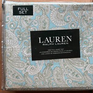 Ralph Lauren FULL Size Turquoise Green Paisley Sheet Set   100% cotton percale